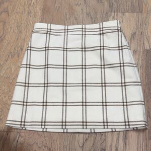 J. Crew White and Brown Plaid Mini Skirt